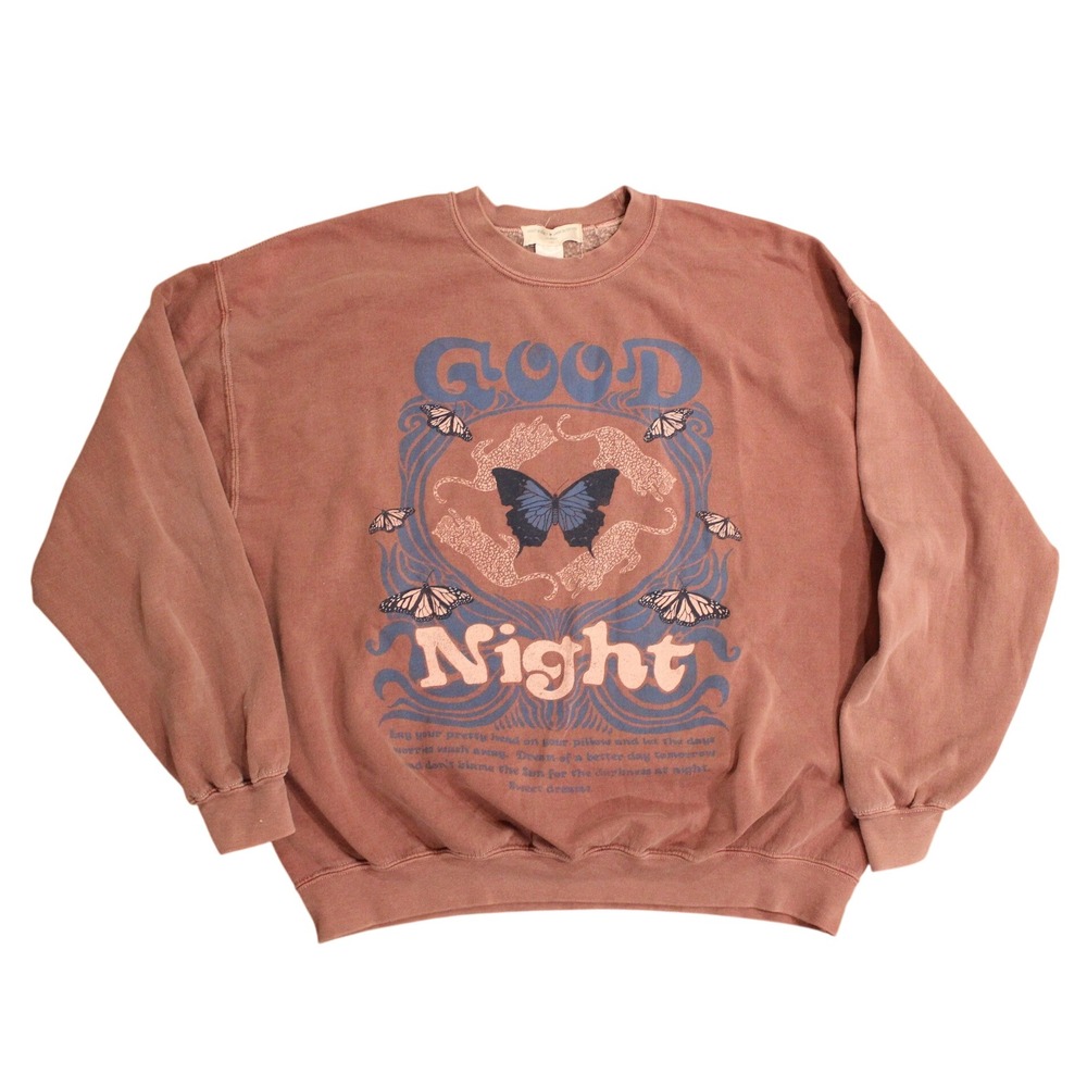 Project Social T Urban Outfitters Good Night Butterfly Sweatshirt Mauve L/XL